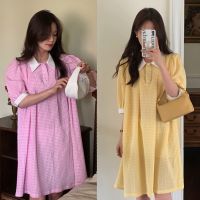 พร้อมส่ง ? ?? Gingham minimal dress C3299 เดรสสั้นลายตาราง เดรสสั้นพาสเทล เดรสสั้น มี 2 สี เหลือง ชมพู