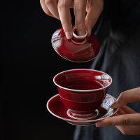 Lang Hong เซรามิคสีแดง Gaiwan สำหรับชา Tureen แบบดั้งเดิมชุด Teaware จีน AntiqueTea ชาม Chawan Lily Deng S Store ถ้วยชา