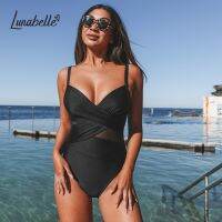 HOT★LUNABELLE ตาข่ายสีทึบ One-Piece ชุดว่ายน้ำชุดว่ายน้ำเซ็กซี่ V คอชุดว่ายน้ำ Monokini 2023 Summer Beach ชุดว่ายน้ำ Beachwear