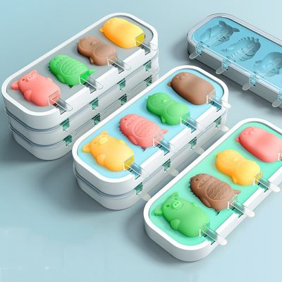 Cartoon Silicone Ice Cream Mold Diy Popsicle Mold Ice Cube Tray Ice Pop Block Freezer Fruit Juice Dessert Maker Tool for Kids Ice Maker Ice Cream Moul