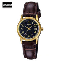 Velashop นาฬิกาข้อมือผู้หญิงคาสิโอ Casio Standard สายหนัง รุ่น LTP-V002GL-1BUDF, LTP-V002GL-1B, LTP-V002GL - หน้าดำ