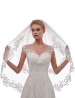 ；【‘；- Womens Short 2 Tier Lace Wedding Bridal Veil With Comb 75Cm