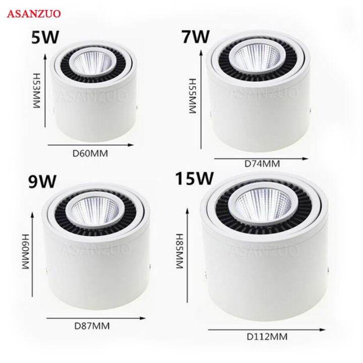 hot-on-sale-lan84-cob-led-พื้นผิวติดตั้งดาวน์ไลท์5w-7w-9w-15w-ไฟสปอร์ตไลท์โคมไฟเพดานหรี่แสงได้หมุนได้360องศาพร้อมไดรเวอร์แอลอีดี-5w-หรี่แสงได้สีขาว