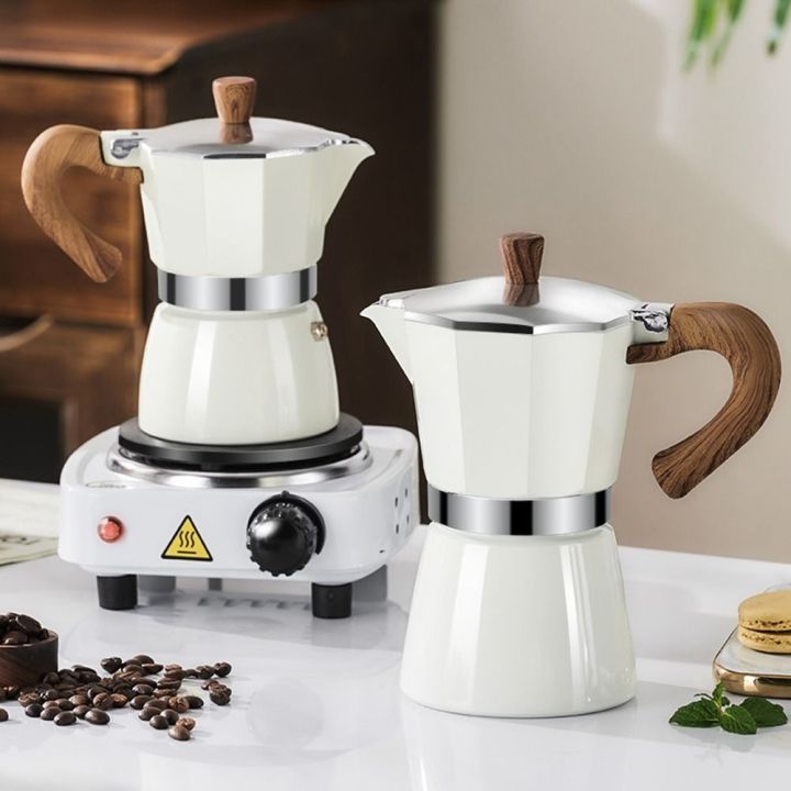 dgthe-latte-150มล-300มล-ด้ามไม้แก๊สไฟฟ้าเครื่องมือชงแบบวินเทจเครื่องชงเอสเพรสโซ่หม้ออุปกรณ์คาเฟ่