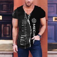 Vintage Mens T Shirt Fashion V-neck Male Clothing Streetwear Hip-hop Short Sleeve Tee Funny Machine Mens T-shirt Pullover