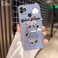 กล้องเจาะรูที่แม่นยำป้องกันการโทรลล์ไฟเต็มรูปแบบเคสโทรศัพท์สำหรับ Infinix Itel P36 Pro Vision 1 Plus เคสโทรศัพท์ป้องกันโทรศัพท์ตกชุบโลหะด้วยไฟฟ้าหรูหราพร้อมตัวยึดหมีแพนด้า Bing Dwen