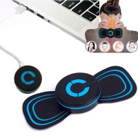 ZZOOI Mini Neck Massager Rechargable Electric Cervical Back Massager TENS Stimulator Massage Gel Pads Body Muscle Pain Relief Relax