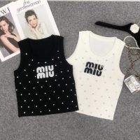 อุตสาหกรรมหนักไหมเทียม Miu Miuประจวบคีรีขันธ์น้ำแข็งเสื้อแขนกุดผ้าถักผู้หญิงเสื้อกั๊กแขนกุดเข้ากันทุกช่วงฤดูร้อน