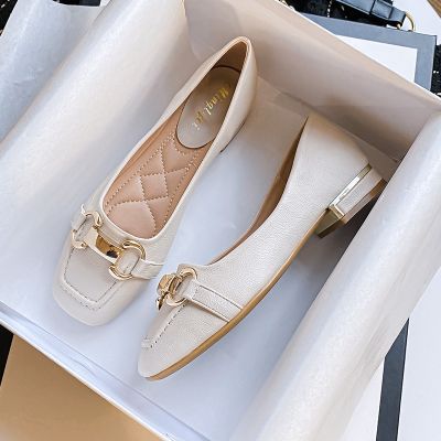 spring and autumn period the new 2023 square thick with single shoes female restoring ancient ways shallow mouth French temperament big yards for womens 41 43