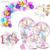 ✶☽ Unicorn Birthday Party Decor Disposable Tableware Kit Unicorn Balloon Cups Plates Napkin tattoo Kids Girl Birthday Bachelorette