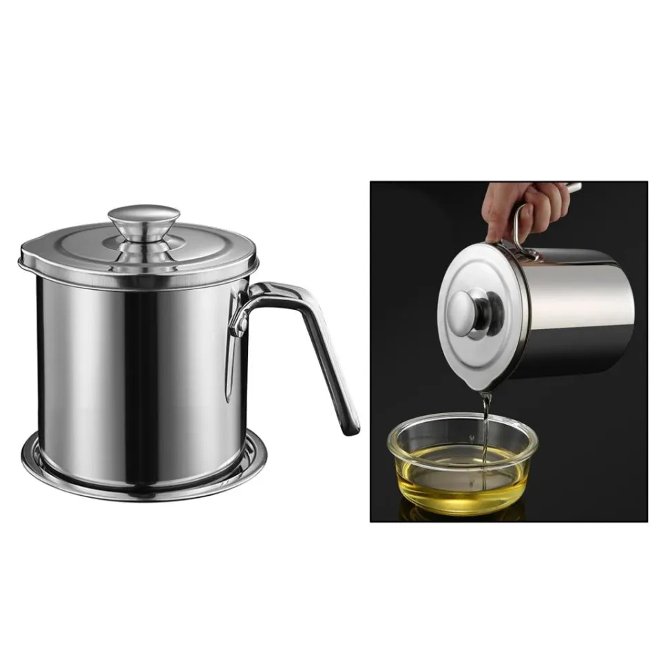 1.6L/2L Stainless Steel Oil Filter Bacon Grease Strainer Tank