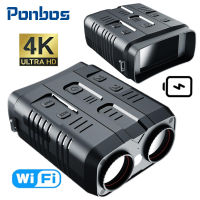 Ponbos NV009 4พัน UHD 800เมตรอินฟราเรด WIFI Night Vision กล้องส่องทางไกล42MP 10X ซูมดิจิตอลแบบชาร์จกล้องทรรศน์สำหรับการล่าสัตว์ตั้งแคมป์