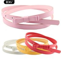 Kiel✽ Candy Color 2 Layers Bowknot Thin Narrow Belt PU Leather Waistband Strap