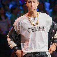 studded lettering round neck short sleeve CE/LINE T-shirt for men and women couple with the same cotton tide cool king Yibo style