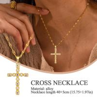 Water Diamond Cross Light Luxury Elegance Clavicle Steel Small Vintage Chain Red Ins Titanium Necklace Mesh Z3D9