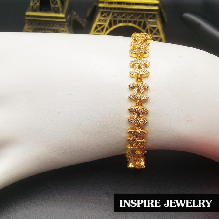 inspire-jewelry-สร้อยข้อมือลายแฟชั่นอินเทรนฝังเพชร-งานทอง18k-รอบข้อมือ-ยาว-18cm-งานสวย-งานจิวเวลลี่