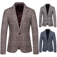 ZZOOI 2022 new autumn and winter mens fashion plaid suit Korean version slim business casual suit woolen coat men