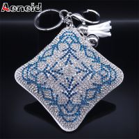 Ethnic Vintage Flower Geometric Pendant Key Chain Women Alloy Rhinestone Tassel Car Handbag Key Holder Accessories Jewelry Gifts