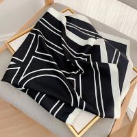 ✟ 70x70cm Square Scarf imitation Silk Womens Sunscreen Silk Scarf Autumn New Black And White Stripe Small Scarf Wholesale