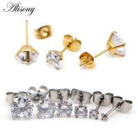 Alisouy 2PC Surgical Stainless Steel Stud Earring 2-8mm Clear Round Crystal Tragus Earrings Cubic Zirconia Love Gold Color