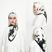 Parsimonious Twill Silk Scarf 90cm(35.4inch) Printed Shawl Breathable Muslim Hijab WJ1007-76-01