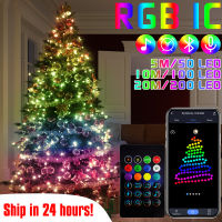 RGB IC Christmas Fairy String Lights LED APP Control Smart Light Dimmable Music Sync Lamps Xmas Tree New Year Party Decor Lamp