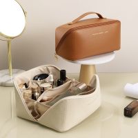 【LZ】✚  Xadrez Cosmetic Storage Bag para Mulheres artigos de higiene pessoal Travel Bag PU Leather Portable impermeável Organizer Makeup Box