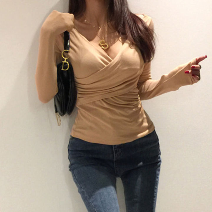 womengaga-korea-spring-new-fold-sexy-slim-low-v-neck-cross-bottomed-tops-full-sleeve-t-shirt-tee-tops-women-basics-qe88