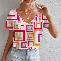 WomenS T-Shirt Fashion Geometric 3d Print Y2k Tops Summer Casual Harajuku T-Shirt V-Neck Short Sleeve Oversized Women Clothing