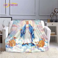 Multi Size Art Kind Blessed Virgin Mary Soft Flannel Jesus Mother Home Bedroom Bed Cozy Home Hiking Four Seasons Warm Blanket