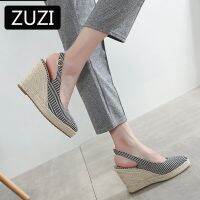 hot【DT】❏۞  ZUZI Heel Wedge Shoes Newest Fashion Sandals Female Pointed Toe Slippers High-heeled Espadrilles