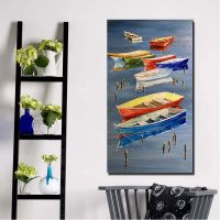 Barocco No Frame Hand Painted Abstract Colorful Boat Landscape Canvas Oil Painting Wall Art Picture Living Room Home Decor Drop Shipping