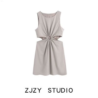 ZR เสื้อผ้าผู้หญิง ZA สไตล์ยุโรปและอเมริกันแบบใหม่04688102052ชุดผ้าลินินเปิดเอว