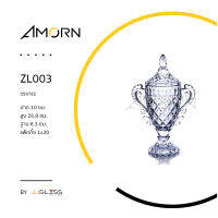 AMORN - ZL003 - แจกันถ้วยรางวัล - แจกันแก้วคริสตัล ทรงถ้วยรางวัล มีหูจับ 2 ด้าน และมีฝาปิด สูงรวมฝา 26.8 ซม.