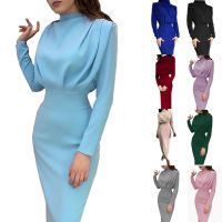 Europe and the United States 2022 autumn new fashion temperament waist waist western style solid color long-sleeved dress ❤