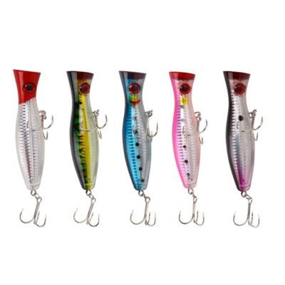 Surface Fishing Lures - Popper - Catching / Spinning Fishing Pack - Sea Fishing - 5 Pieces - 12.5cm and 40 Grams