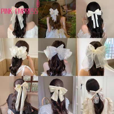 Korean Fashion Womens Large White Bow Hair Clip 2023 New Elegant hair Clamp Hair Accessories