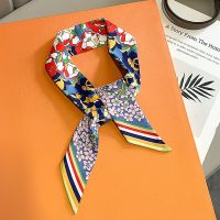 ↂ Luxury Floral Print Silk Skinny Scarf Fashion Bag Handle Ribbon Ladies Headband Small Hair Scarves Band Female