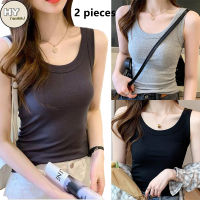 2 Pcs Women S Camisole Casual M-4XL Plus ขนาดรอบคอแขนกุดเสื้อกั๊กผู้หญิงสีทึบความยืดหยุ่นสูง Slim Fit เสื้อยืดสุภาพสตรี Bottoming Camisole เกาหลี