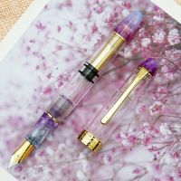 LORELEI Resin Purple Piston Fountain Pen with Golden Clip  Transparent  Body Iridium EF/F 0.38/0.5mm Ink Pen for Business Office  Pens