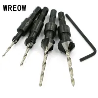 4PCS Countersink Woodworking Drill Bit Set Carpentry Quick Change Hex Shank For Screw Sizes #6 #10 #13 #16 Wood Drilling Tool E4 Drills  Drivers