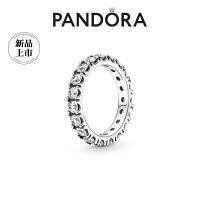 แหวนผู้หญิงพลอยแพนดอร่าสีขาวเงินแท้ Pandoraˉ Crystal Gem Ring Pandoraˉ 925 Silver Flashing Gem Eternity Ring 19050C01 Light Luxury Womens Ring Gift