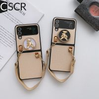 แฟชั่น CSCR ที่วางหมีโลหะเคสสำหรับ Samsung Galaxy โทรศัพท์ Z พลิก3 4 Flip4 Flip3 5G กำไลข้อมือเคสหนัง Zflip3 Zflip4ฝาหลังกันกระแทก