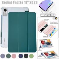 Casing Tablet TPU แบบซิลิโคนนิ่มสำหรับ Xiaomi Redmi แท็บเล็ต Se 11นิ้ว2023 Mi Pad 6 Pro 5Pro 11 Redmi Pad 10.61พร้อมช่องเสียบปากกาอัจฉริยะปิดหน้าจออัตโนมัติปกหนังปลุก