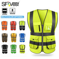 SFVest High Visibility Reflective Safety Vest Safety Clothing Work Reflective Vest Multi Pockets Workwear Safety Waistcoat Men