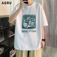 ASRV บ้านไขมันมีความสุขน้ำพิมพ์แขนสั้นเสื้อยืดผู้ชายพิมพ์แขนสั้นอินเทรนด์หลวมขนาดพิเศษเสื้อคู่ฤดูร้อนใหม่แขนสั้นเสื้อยืดเสื้อผู้ชายเสื้อยืดผู้ชายเสื้อกล้ามชายเสื้อยืดคอกลม