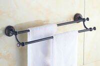 ♠ Bathroom Accessory Black Oil Rubbed Brass Flower Pattern Wall Mounted Bathroom Double Towel Bar Towel Rack Towel Rails aba462