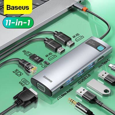 Baseus อุปกรณ์แยกสัญญาณ USB Type C เป็น HDMI,USB ฮับ USB C To HDMI เข้ากันได้ RJ45ตัวอ่าน SD PD 100W USB ชาร์จ3.0ศูนย์กลางสำหรับ MacBook Pro แท่นวางมือถือแยก Feona