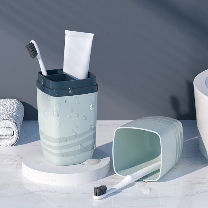 อุปกรณ์เสริมฝาครอบร้อนคู่ถ้วยแปรงสีฟันห้องน้ำกรณีเดินทางแปรงสีฟันแบบพกพาห้องน้ำแปรงฟัน
