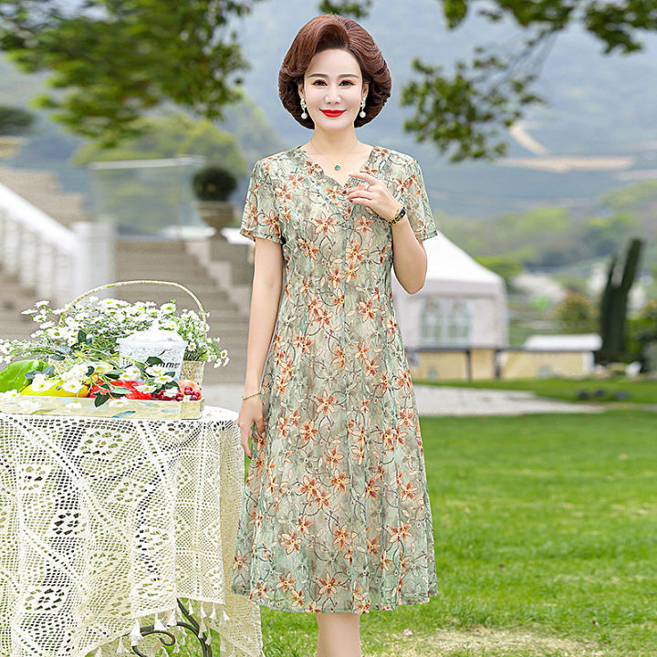 👗👗 Mom Summer Clothes Thin Floral Dress 2023 New Western Style Middle ...